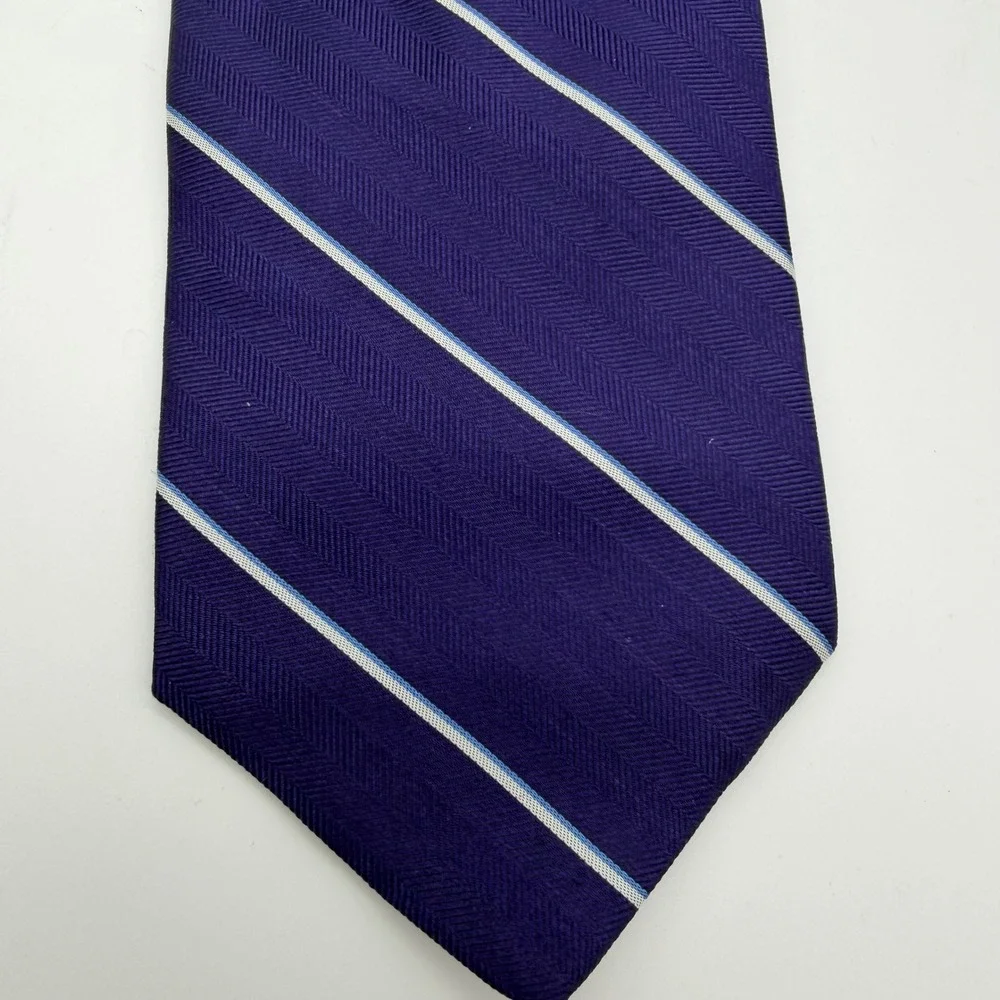 Tom James Tall Man Necktie Mens 63x3.25‎ Purple Striped Herringbone Silk USA